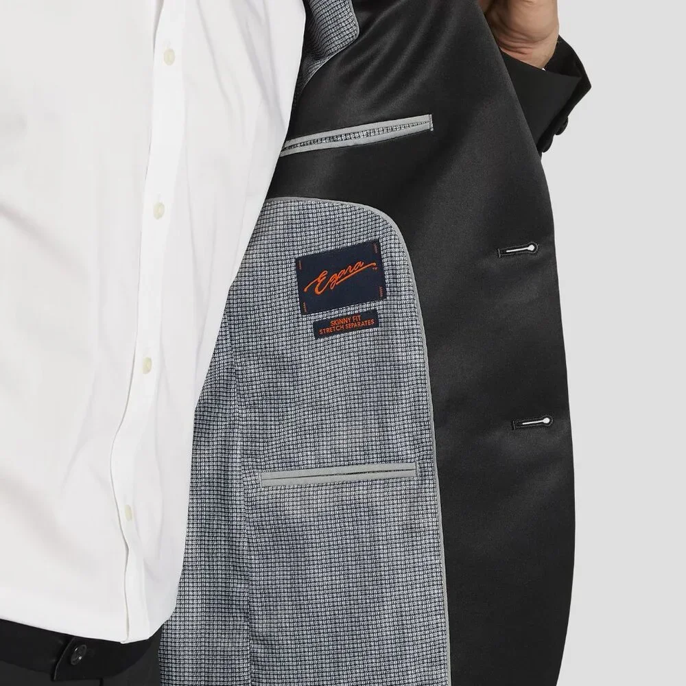 NEW Egara Skinny Fit Satin Peak Lapel Black Tuxedo Jacket 40 REGULAR 40R - Picture 7 of 8